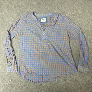 Holding Horses Devon popover Blouse blue Gingham Long Sleeve Anthropologie 2